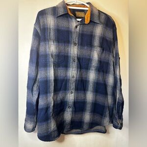 St. John’s Bay Brawny Flannel Shirt Jacket Large Blue Plaid Cotton